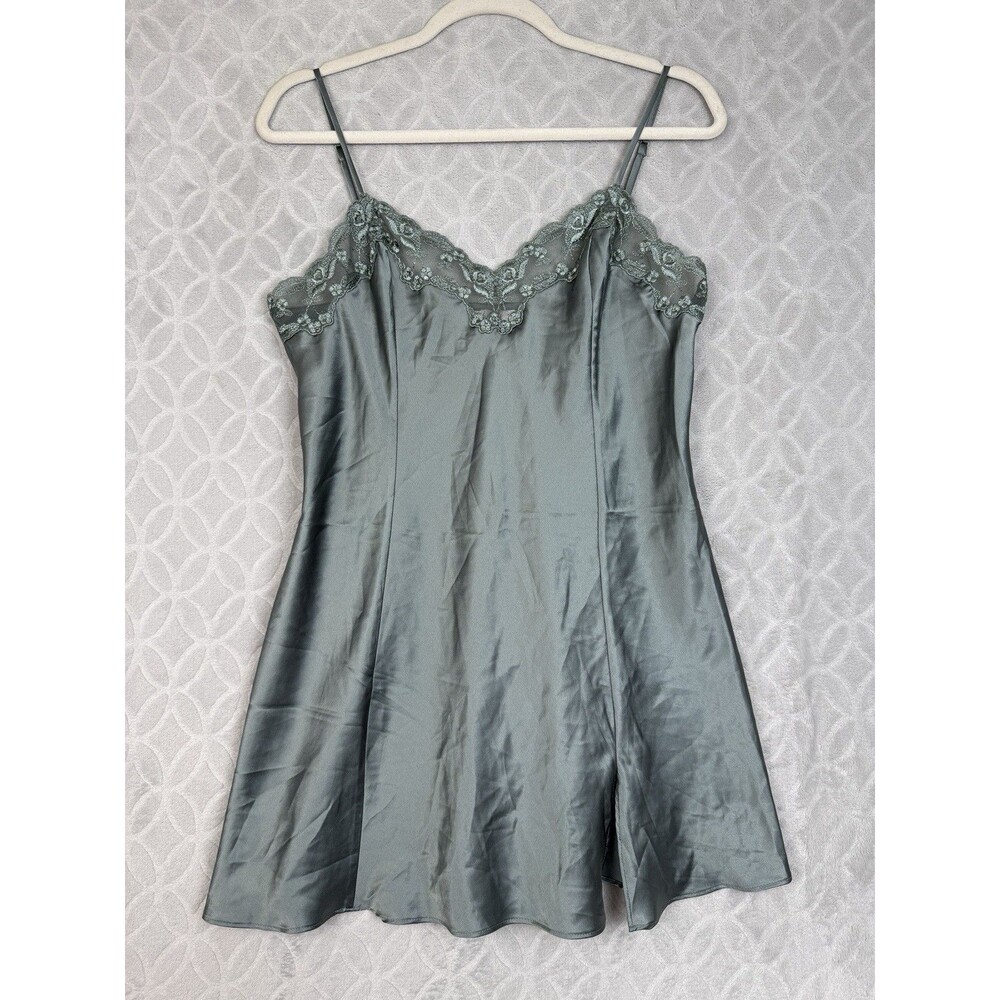 Vtg 2000 Victorias Secret Slip Dress Med. Sage Green Silky Nighty Y2K Sexy Fairy